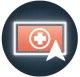 A computer icon with an insurance symbol and a cursor. A computer icon with an insurance symbol and a cursor.